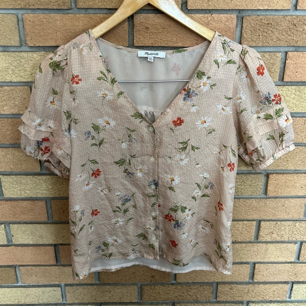 Madewell Silk Pembroke Top in Seaside Floral Blouse Size XXS